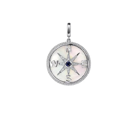 Sterling Silver Mother of Pearl and Sapphire Compass Pendant