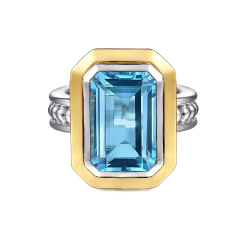 Sterling Silver and 14K Yellow Gold Blue Topaz Ring