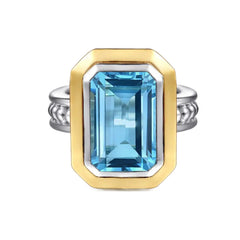 Sterling Silver and 14K Yellow Gold Blue Topaz Ring