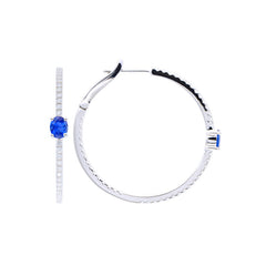 18K White Gold Sapphire and Diamond Hoop Earrings