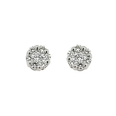 14K White Gold Diamond Cluster Stud Earrings .72 ctw