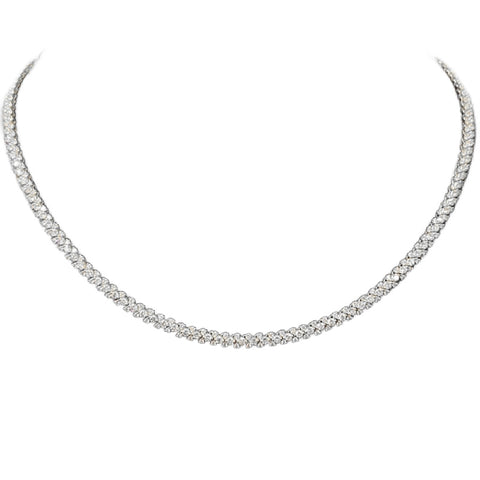 14K White Gold Three Row Diamond Tennis Necklace