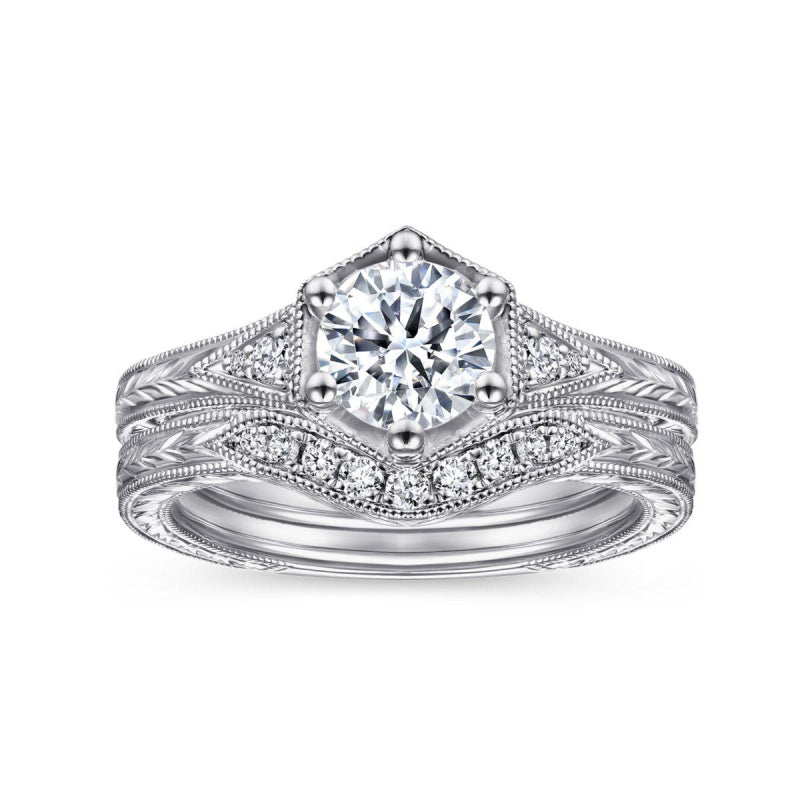 14K White Gold Vintage Style Diamond Engagement Ring