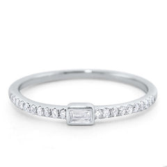 14K White Gold Baguette and Round Diamond Band
