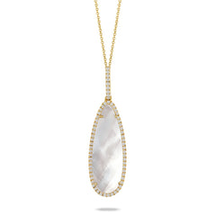 18K Yellow Gold Mother of Pearl, Clear Quartz, and Diamond Pendant