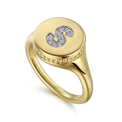 14K Yellow Gold and Diamond Signet Ring