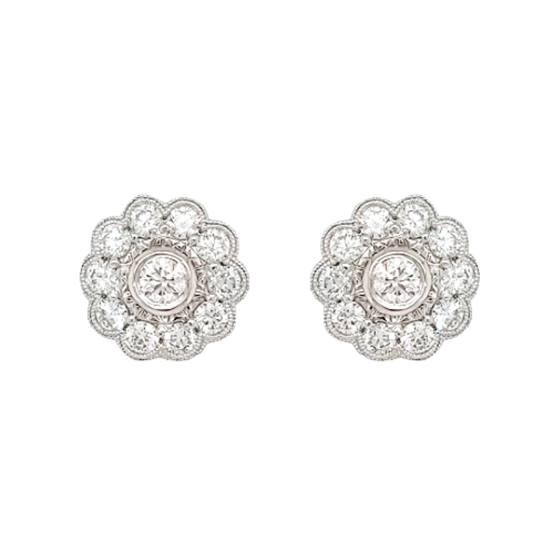 14K White Gold Diamond Button Earrings